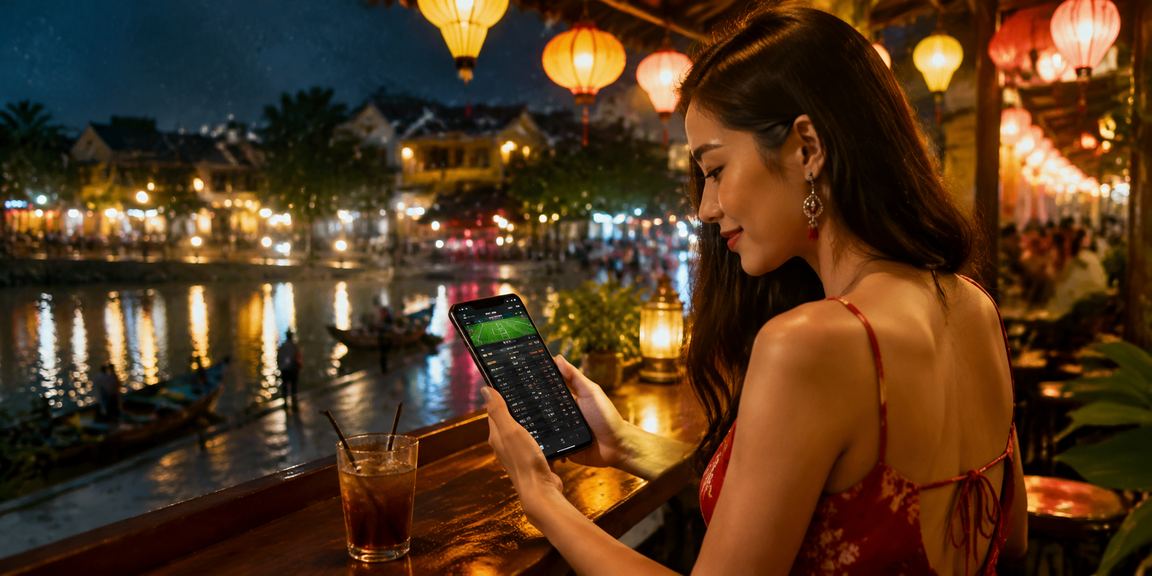 Cá cược thể thao tại Hội An – người dùng theo dõi trận đấu bóng đá qua điện thoại